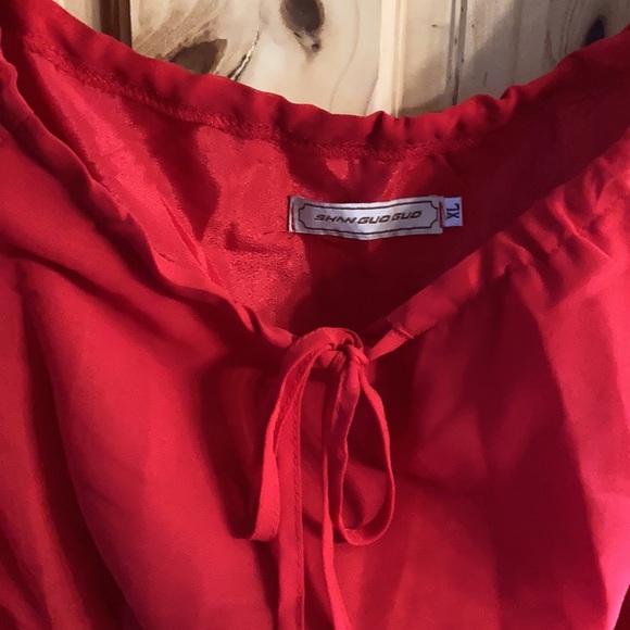 Red/Gold Flounce Sleeve Dress - Picture 3 of 6